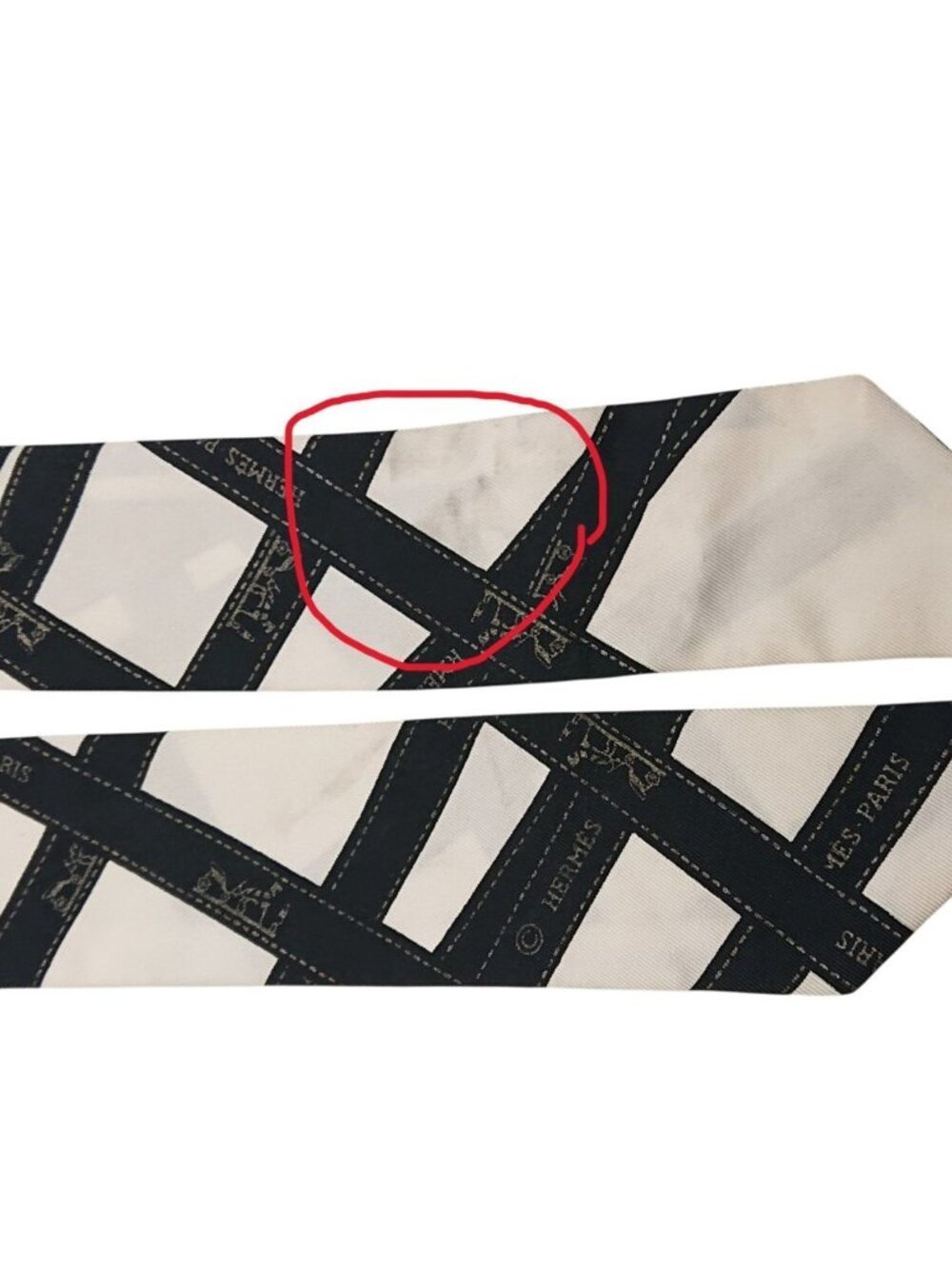 Hermes Twilly Bolduc Ribbon Pattern White Black Scarf - Picture 12 of 12